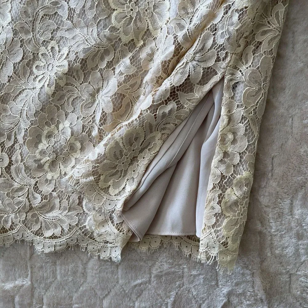 Dana Buchman Lace Midi‎ Skirt Beige Sz 2 Small Coquette Cottagecore